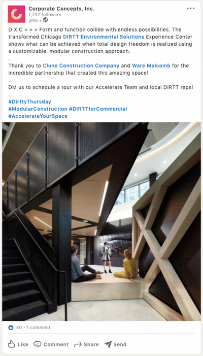 Corporate Concepts Company LinkedIn Update Example