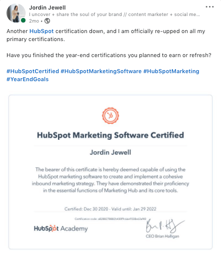Example of a B2B LinkedIn Post About HubSpot Certifications Example of a B2B LinkedIn Post About HubSpot Certifications