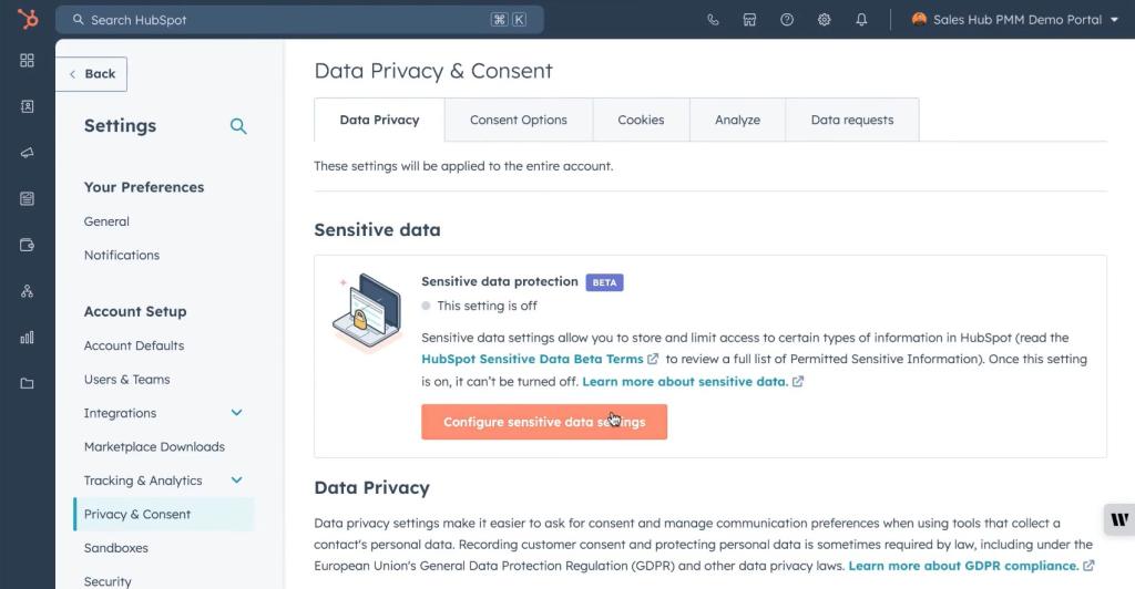 Screenshot of HubSpot Customer Analysis AI Assistant settings