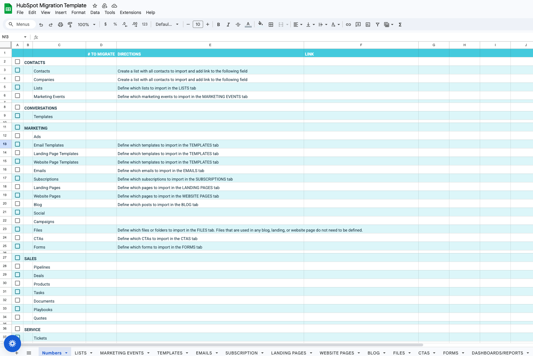 Salesforce to HubSpot migration template